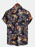 Short-Sleeve Vintage Floral Motif Summer Vacation Shirt