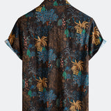 Bohemian Resort Brown Tropical Tree Print Short Sleeve Shirt