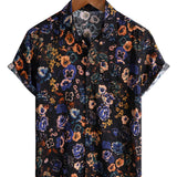 Men's Boho Cotton Short-Sleeve Shirt with Floral Pattern