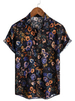 Men's Boho Cotton Short-Sleeve Shirt with Floral Pattern