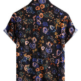 Men's Boho Cotton Short-Sleeve Shirt with Floral Pattern