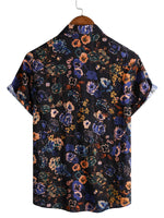 Men's Boho Cotton Short-Sleeve Shirt with Floral Pattern