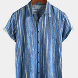 Short-Sleeve Blue Striped Retro Shirt