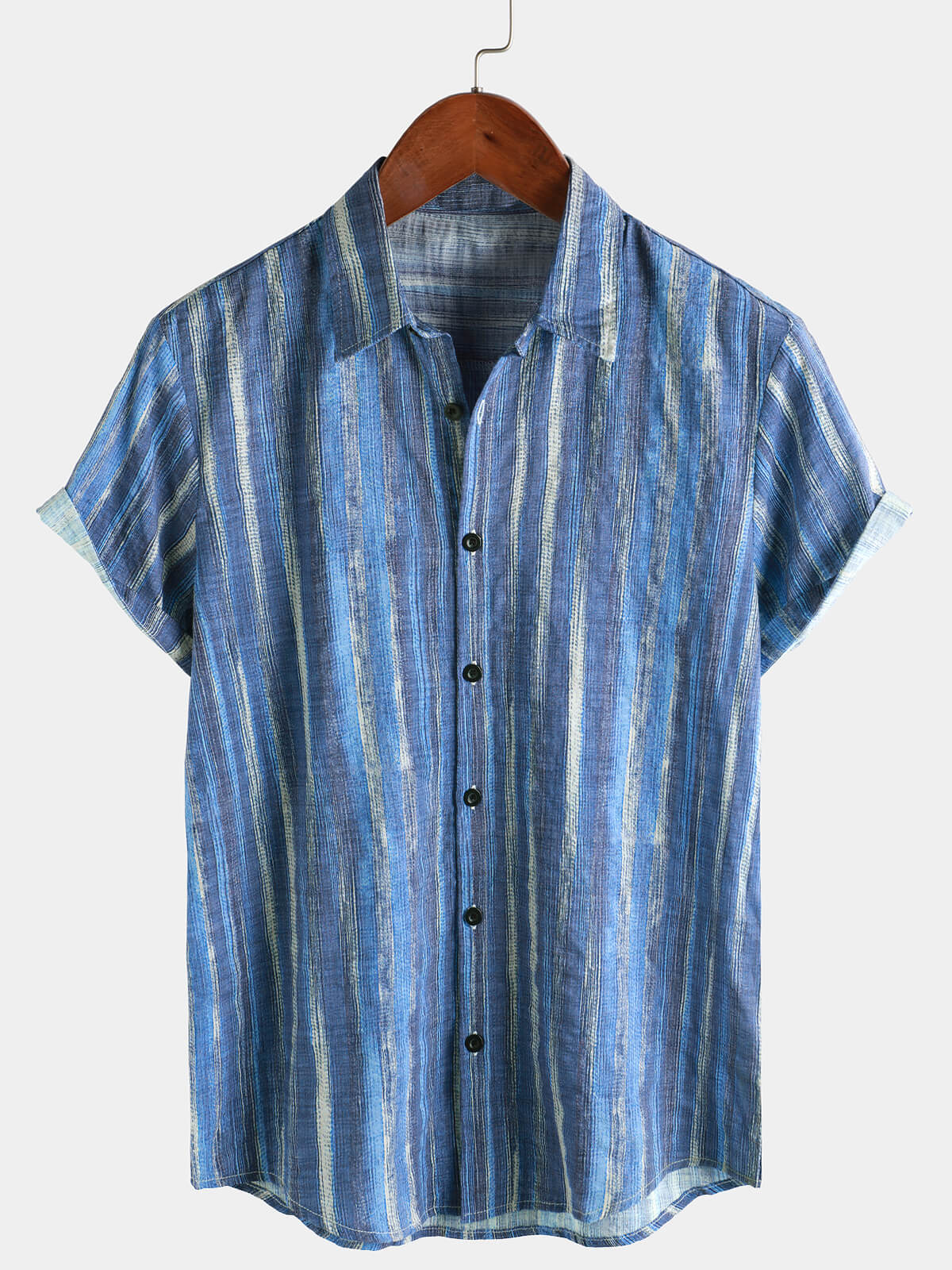 Short-Sleeve Blue Striped Retro Shirt