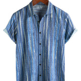 Men's Retro-Style Short-Sleeve Shirt in Blue Stripes