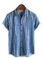 Men's Retro-Style Short-Sleeve Shirt in Blue Stripes