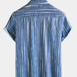 Short-Sleeve Blue Striped Retro Shirt