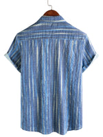 Men's Retro-Style Short-Sleeve Shirt in Blue Stripes