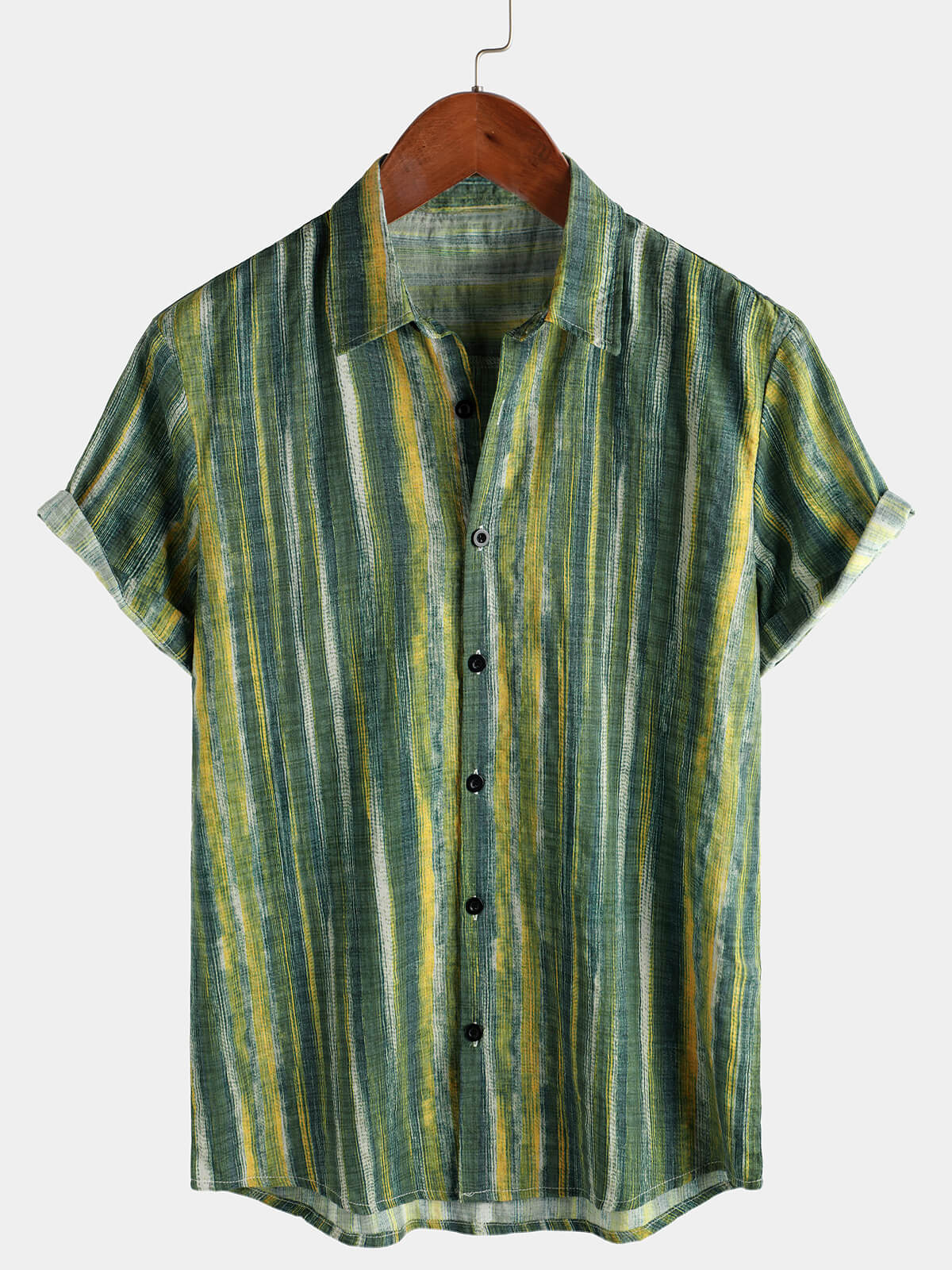 Short-Sleeve Green Striped Retro Shirt