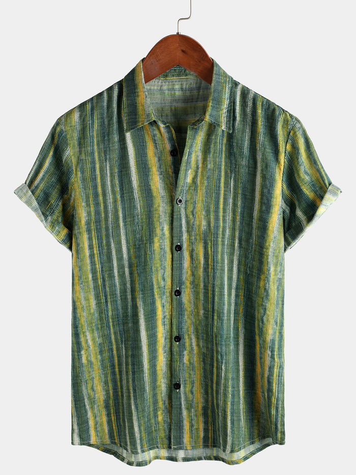 Short-Sleeve Green Striped Retro Shirt