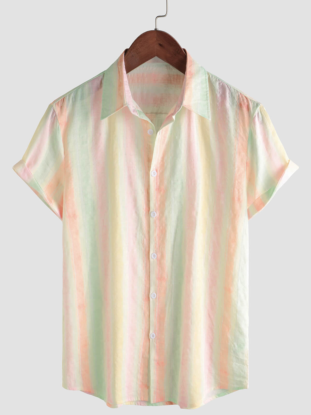 Casual Button-Up Short Sleeve Shirt, Retro Style, Striped and Colorful, Perfect for Parties