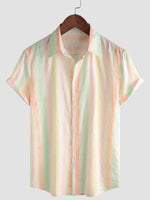 Casual Button-Up Short Sleeve Shirt, Retro Style, Striped and Colorful, Perfect for Parties