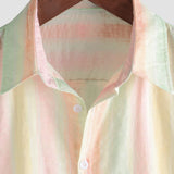 Casual Button-Up Short Sleeve Shirt, Retro Style, Striped and Colorful, Perfect for Parties