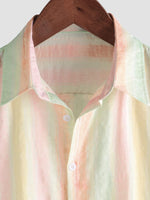 Casual Button-Up Short Sleeve Shirt, Retro Style, Striped and Colorful, Perfect for Parties