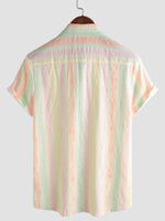 Casual Button-Up Short Sleeve Shirt, Retro Style, Striped and Colorful, Perfect for Parties