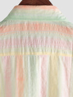 Casual Button-Up Short Sleeve Shirt, Retro Style, Striped and Colorful, Perfect for Parties