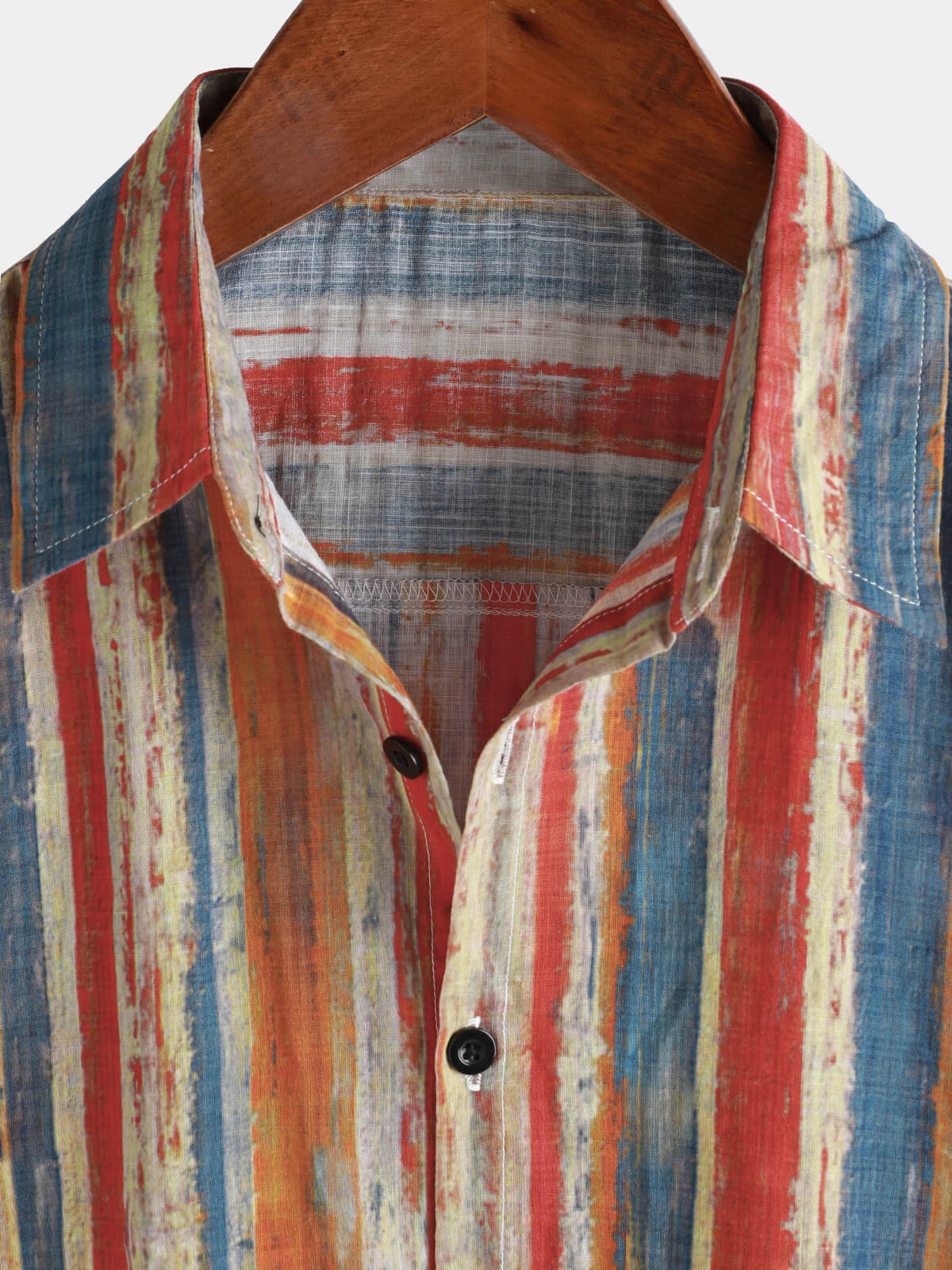 Button-Up Short Sleeve Shirt, Casual, Retro Style, Striped, Multicolor, Vacation