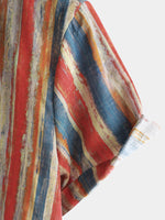 Button-Up Short Sleeve Shirt, Casual, Retro Style, Striped, Multicolor, Vacation