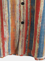Button-Up Short Sleeve Shirt, Casual, Retro Style, Striped, Multicolor, Vacation