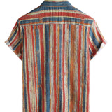 Men's Casual Retro Cotton Shirt with Colorful Stripes Short Sleeve