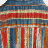 Button-Up Short Sleeve Shirt, Casual, Retro Style, Striped, Multicolor, Vacation