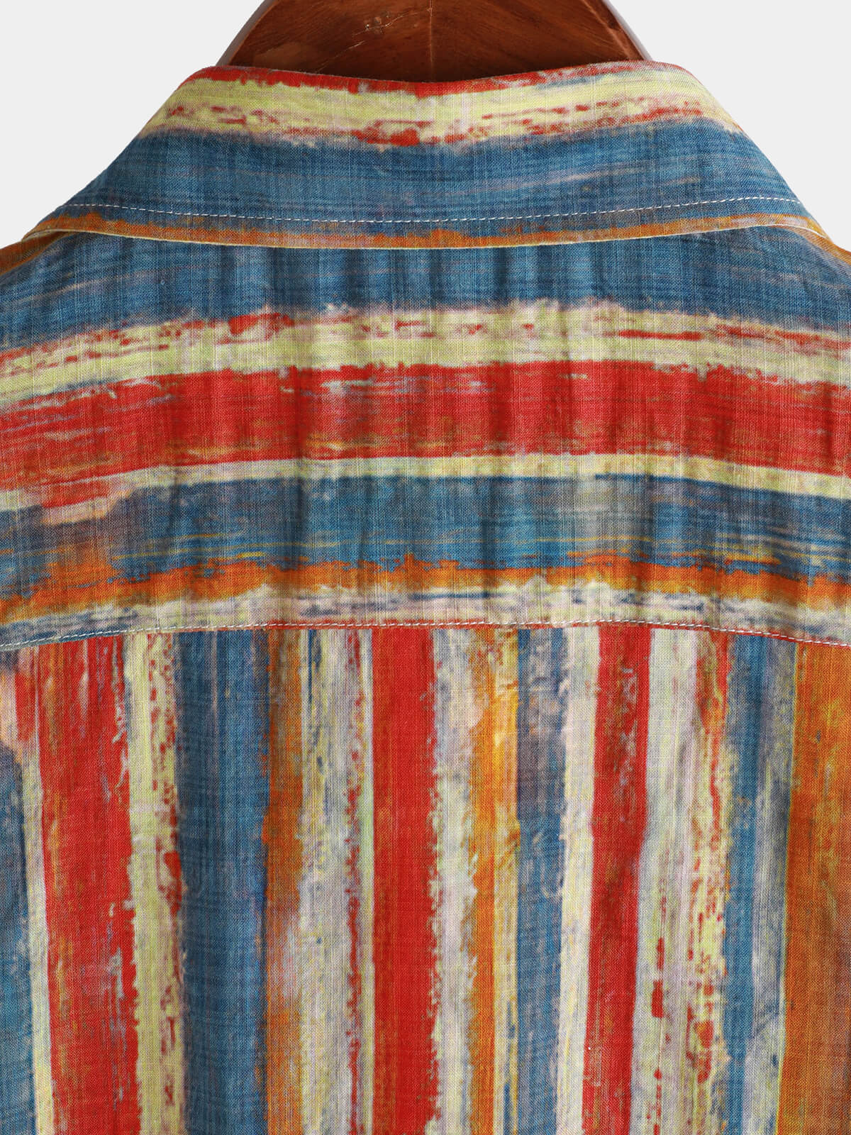 Button-Up Short Sleeve Shirt, Casual, Retro Style, Striped, Multicolor, Vacation