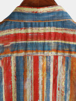 Button-Up Short Sleeve Shirt, Casual, Retro Style, Striped, Multicolor, Vacation
