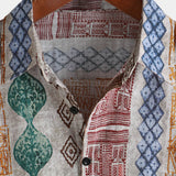 Button-Up Short Sleeve Shirt with Retro Striped Print