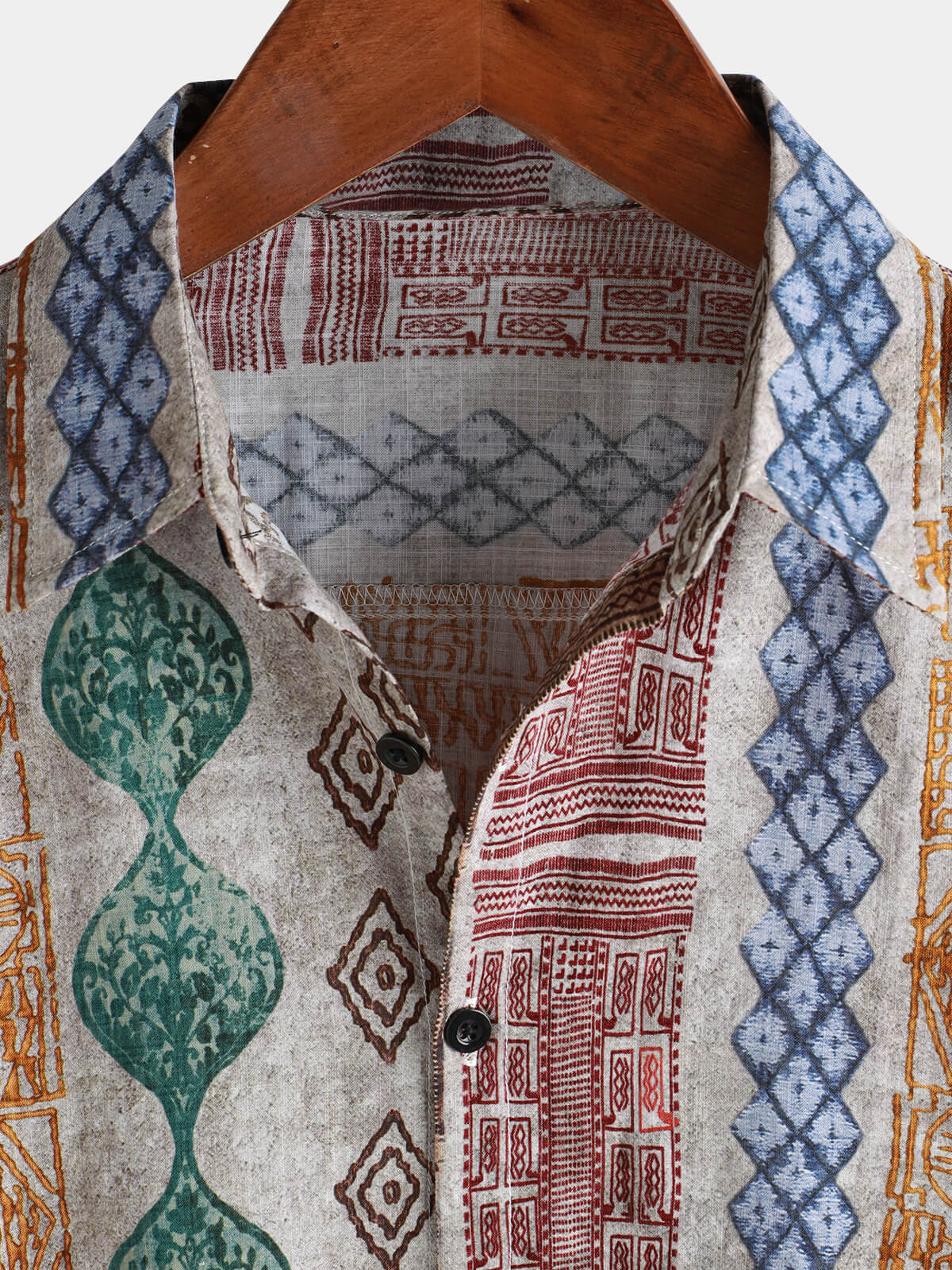 Button-Up Short Sleeve Shirt with Retro Striped Print