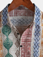 Button-Up Short Sleeve Shirt with Retro Striped Print