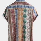 Button-Up Short Sleeve Shirt with Retro Striped Print
