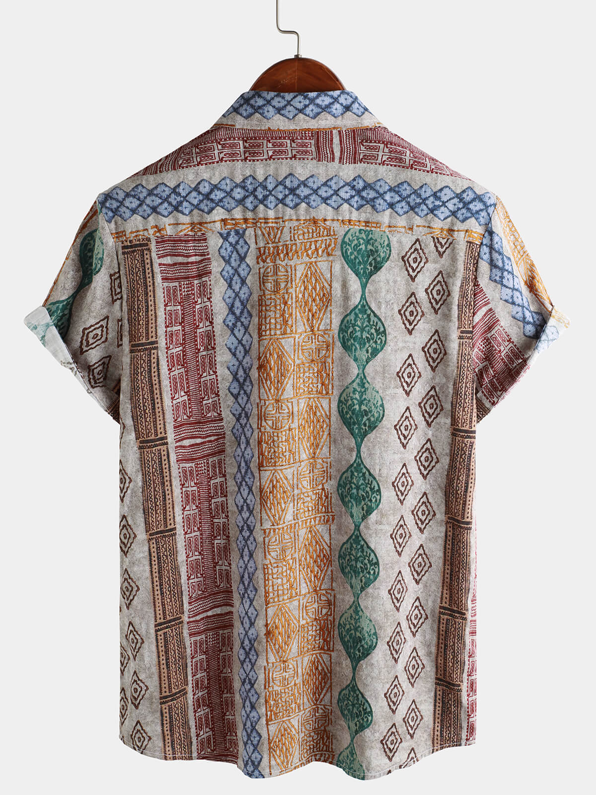 Button-Up Short Sleeve Shirt with Retro Striped Print