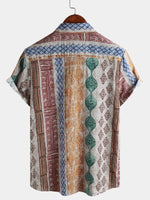 Button-Up Short Sleeve Shirt with Retro Striped Print