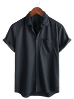 Summer Cotton Short Sleeve Button-Up Shirt for Men, Casual Style, Loose Fit, Beach