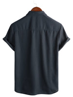 Summer Cotton Short Sleeve Button-Up Shirt for Men, Casual Style, Loose Fit, Beach