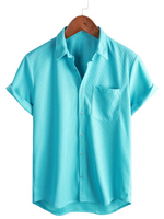 Summer Cotton Short Sleeve Button-Up Shirt for Men, Casual Style, Loose Fit, Beach