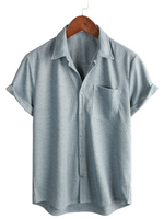 Summer Cotton Short Sleeve Button-Up Shirt for Men, Casual Style, Loose Fit, Beach