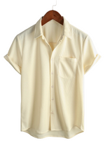 Summer Cotton Short Sleeve Button-Up Shirt for Men, Casual Style, Loose Fit, Beach