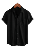 Summer Cotton Short Sleeve Button-Up Shirt for Men, Casual Style, Loose Fit, Beach