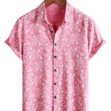 Men's Hawaiian-Style Short-Sleeve Shirt with Pink Buttons
