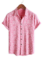 Men's Hawaiian-Style Short-Sleeve Shirt with Pink Buttons