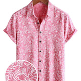 Men's Hawaiian-Style Short-Sleeve Shirt with Pink Buttons