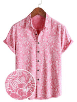 Men's Hawaiian-Style Short-Sleeve Shirt with Pink Buttons