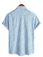 Men's Hawaiian-Style Cotton Short-Sleeve Shirt with Button, Light Blue