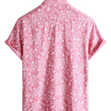 Men's Hawaiian-Style Short-Sleeve Shirt with Pink Buttons
