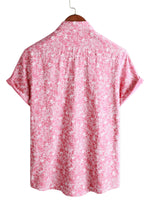 Men's Hawaiian-Style Short-Sleeve Shirt with Pink Buttons