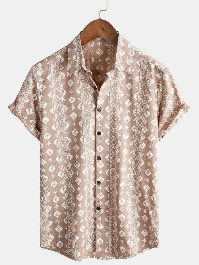 Short-Sleeve Vintage Striped Brown 70s Retro Shirt