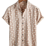 Men's Shirt with Short Sleeve in Vintage Style, Brown Stripes from the 70s