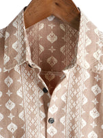 Men's Shirt with Short Sleeve in Vintage Style, Brown Stripes from the 70s