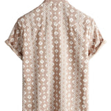 Men's Shirt with Short Sleeve in Vintage Style, Brown Stripes from the 70s